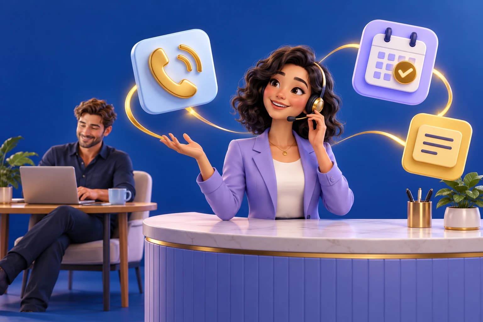 Front-desk assistance: AI receptionist handling calls, appointments, and messages while the business owner focuses on work